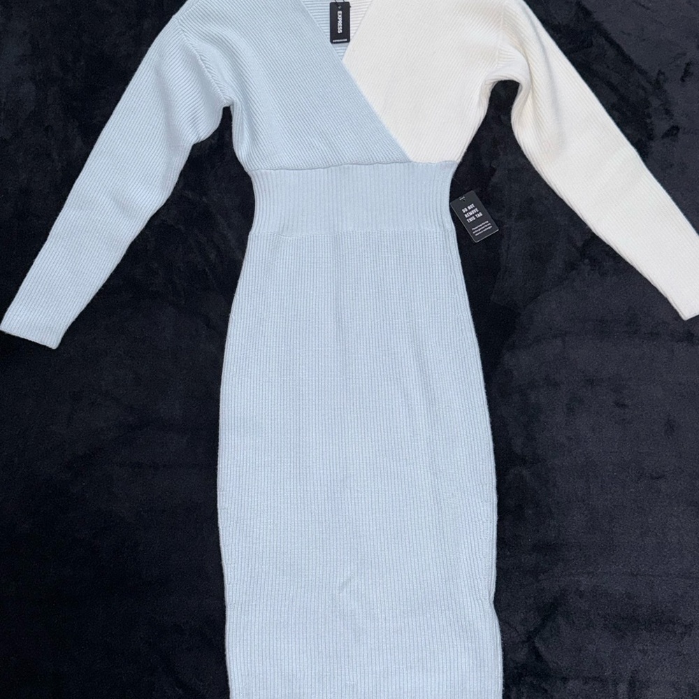 Express Light Blue and Cream Midi Dress